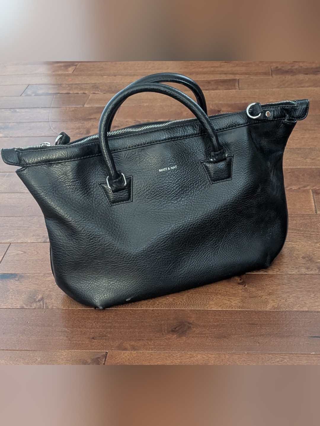 Matt & Nat Black Structured Vegan Satchel Crossbody Removable Adjustable Strap